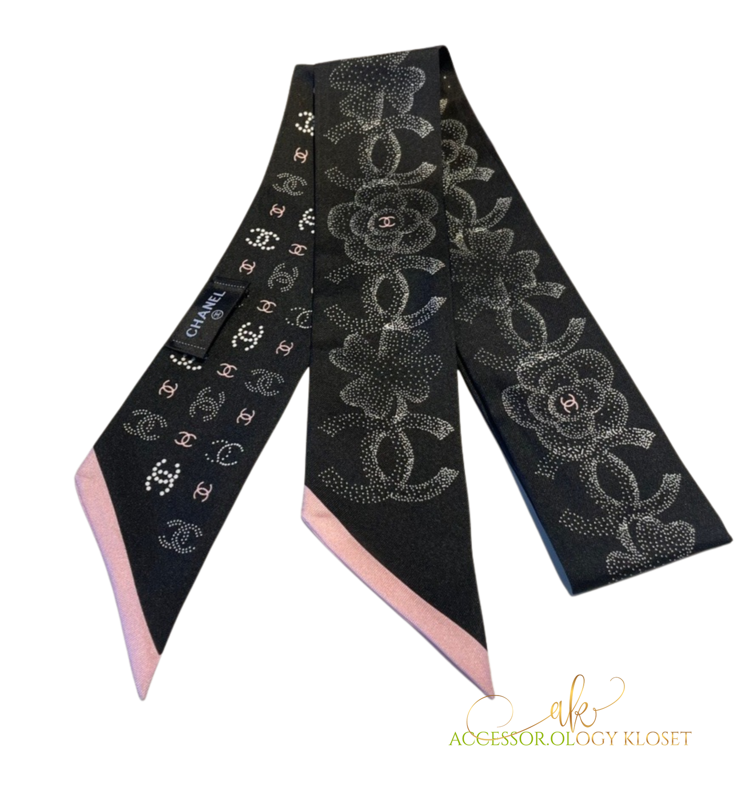 CC CLASSY MINI/SKINNY SCARF (BLACK, PINK & WHITE)