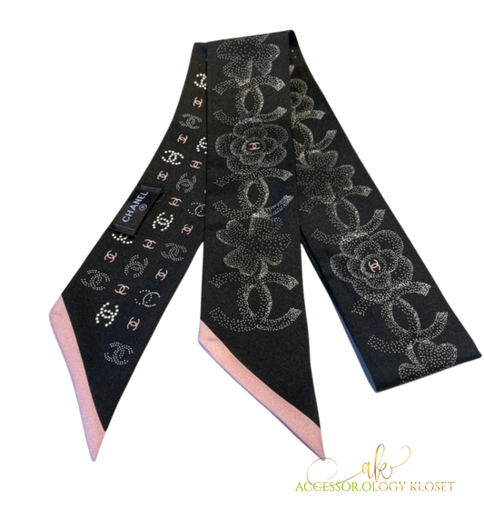 CC CLASSY MINI/SKINNY SCARF (BLACK, PINK & WHITE)