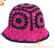 Girly Pink & Black Straw Bucket Hat