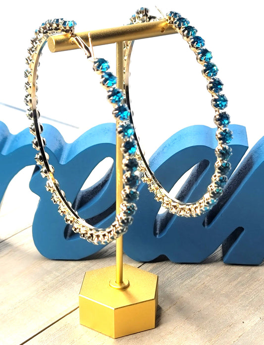 Blue Diamond Hoop Earrings