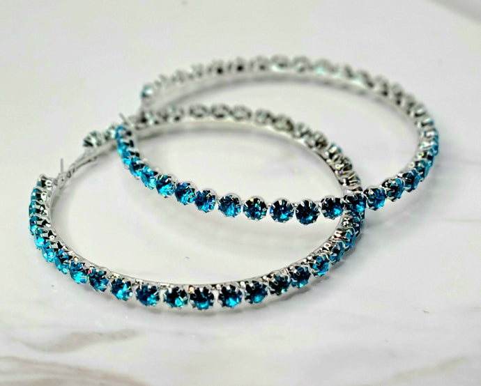 Blue Diamond Hoop Earrings