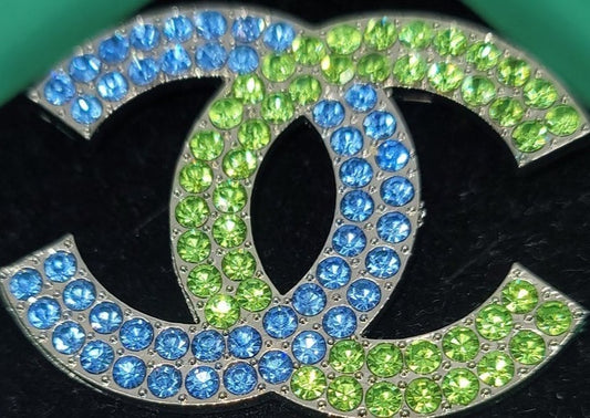 BLUE &  GREEN BLINGED BROOCH