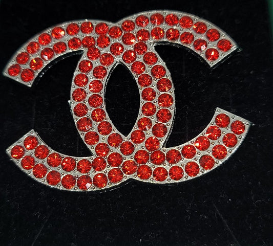 RED & SILVER CC LARGE BROOCH