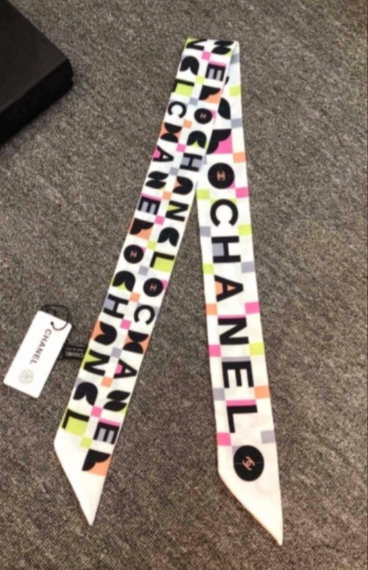 Chanel Who Pastel Mini/Skinny Print Scarf