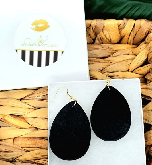 Black Tear Drop Wooden Earrings