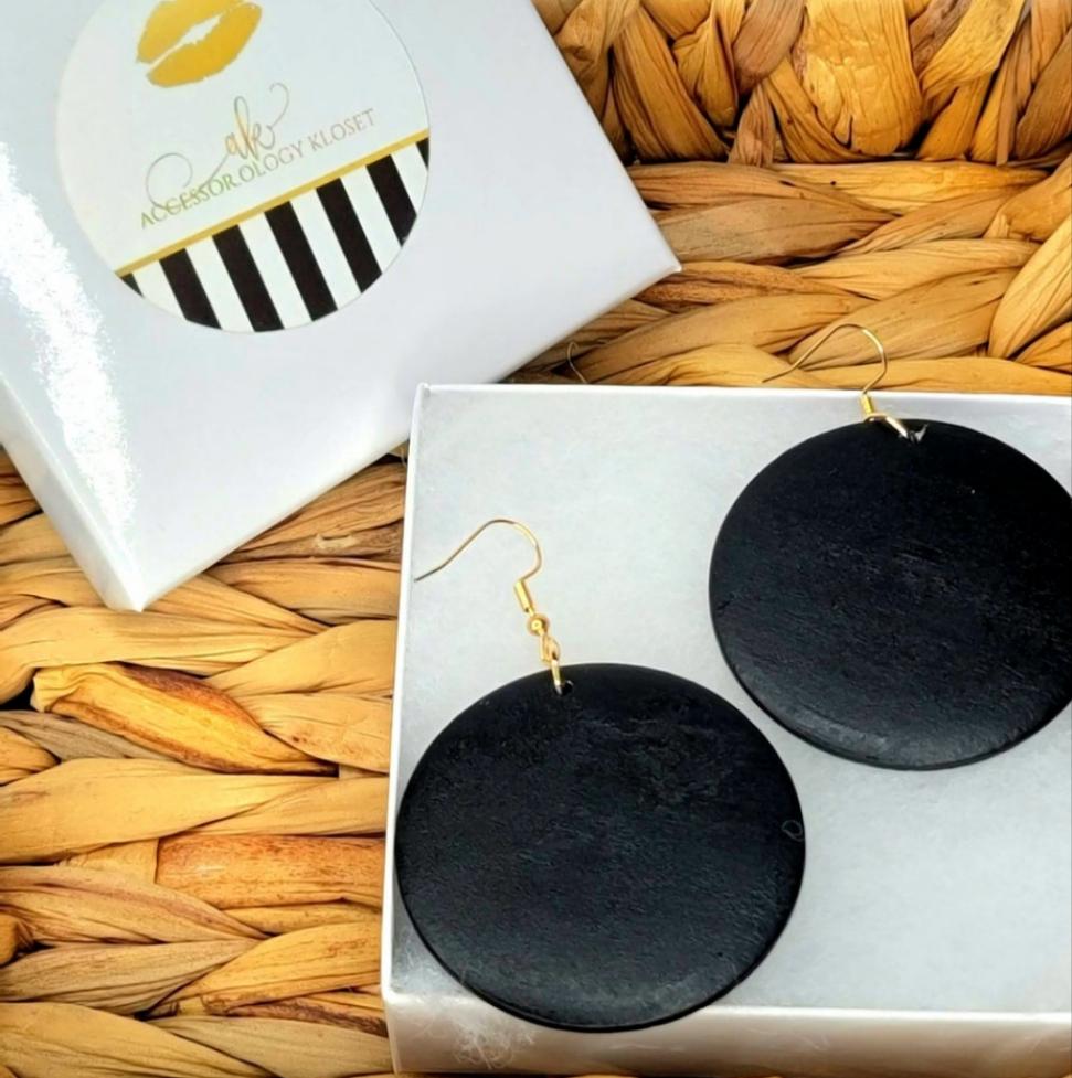 Black Moon Wooden Earrings