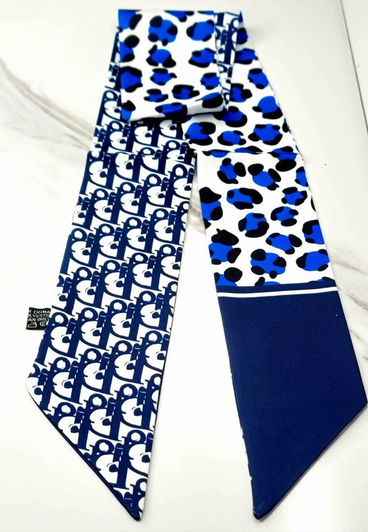 Blue Leopard Mini/Skinny Scarf